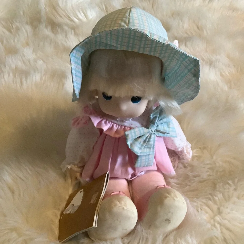 Vintage Precious Moments Soft Body‎ Doll Pink Dress Gingham Hat 16 inch PMC Inc